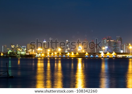 City view and river at twilight of Bangkok Thailand