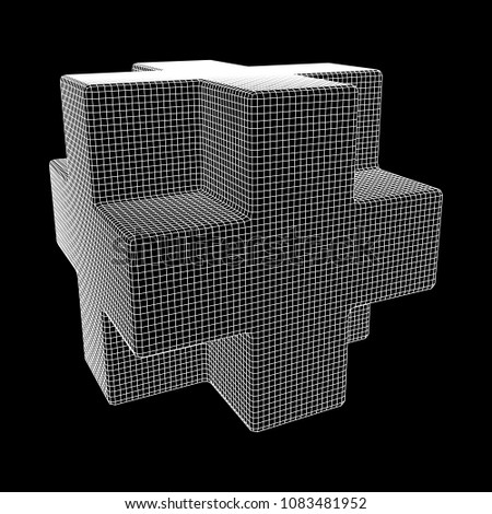 Wireframe Necker Cube. Cube of connected lines. Molecular lattice. The structural grid of polygons. Vector illustration sacred geometry