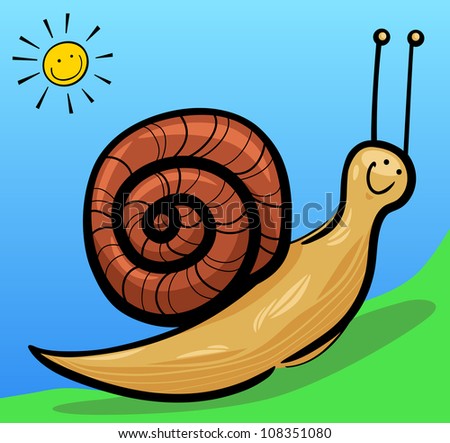 cartoon illustration of cute snail with shell