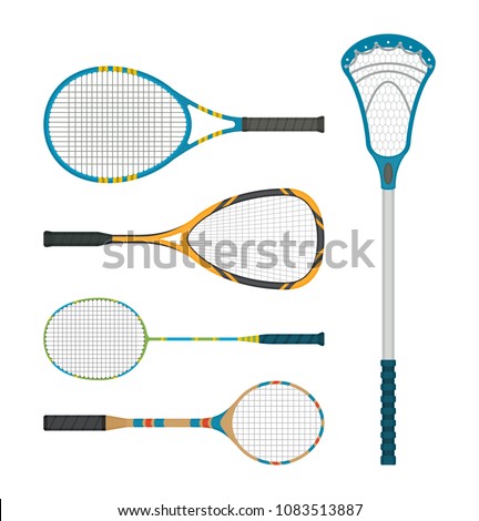 Set of tennis and lacross rackets, detailed with a shadow in a flat style