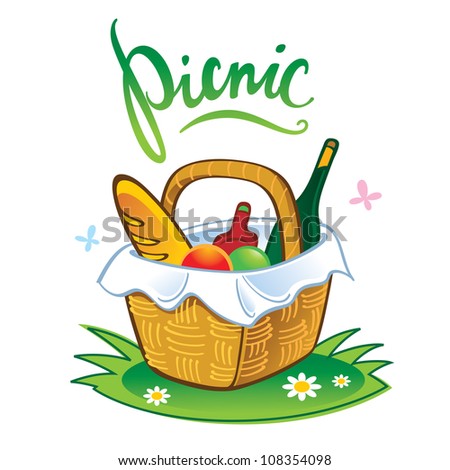 Picnic barbecue summer leisure vacations food in straw basket