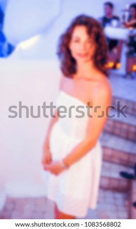 blurred for background night club. People smiling and posing on cam during concert in night club party. Man and woman have fun at club. Boy and girl at night club party