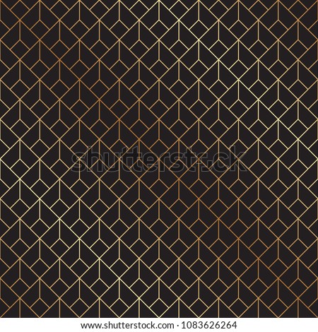 Seamless geometric diamond shaped Art Deco pattern in gold and black.