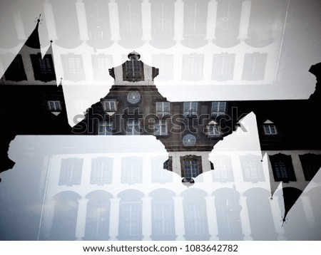 Double exposure of buildings of Frankfurt on Main makes weird pictures with strange structures
