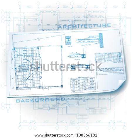 Architectural background with rolls of drawings. Vector clip-art