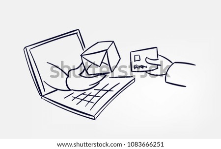 line doodle vector sketch design purchase laptop internet market card hand