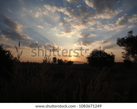 Beautiful sky and landscape at sunset background.