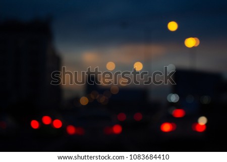 Boken on the road at the evening. Nightlife 
 city blur background