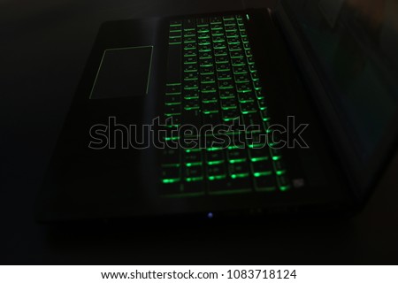  Labtop Keyboard with  green button on black