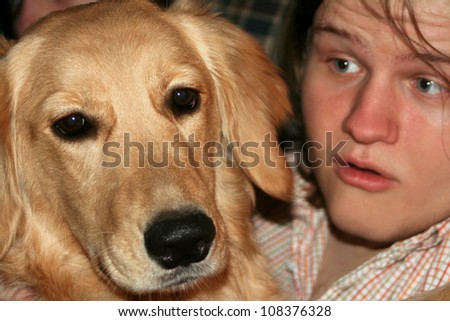 Teen Talking To Bored Dog Royalty-Free Stock Photo #108376328