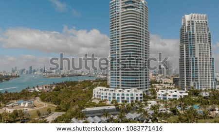 Aerial view of Miami Beach skyline from South Pointe Park, Florida.