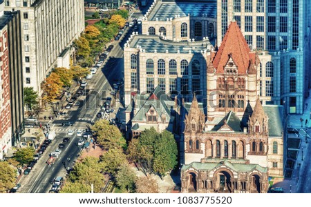 Aerial View of Copley Square, one of the main citysights in Boston.