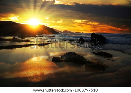 Sunset on Atlantic coast in Galicia