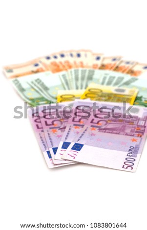Euro banknotes on a white background