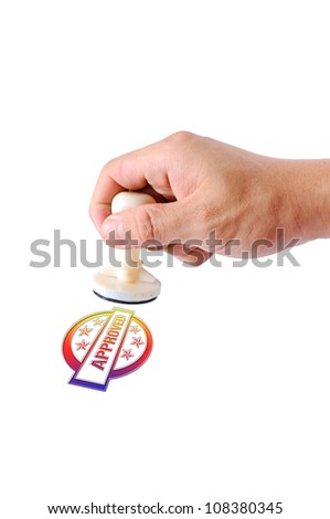 Hand on during rubber  plastic stamp Approved marked