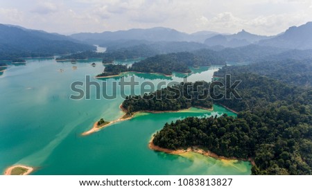 Drone aerial shot, top view of Khao Sok National Park, It is another destination for people who like the sea. The island is a nature reserve., Surat Thani,Thailand Royalty-Free Stock Photo #1083813827