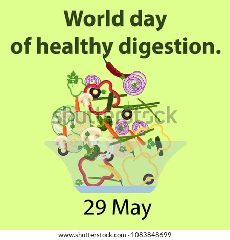 World Day of Healthy Digestion. Holidays of May. Bowl of salad. May 29. Stock ?????? illustration. 
