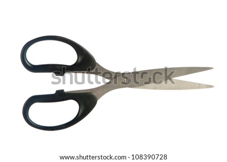 Black handled scissors isolated on white background