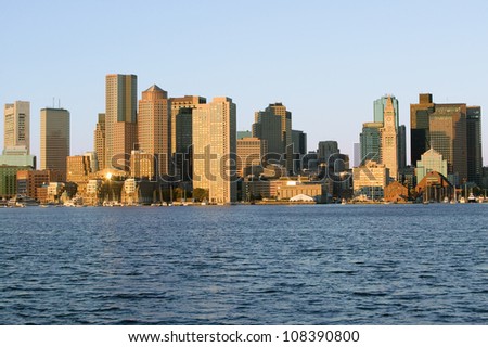 Panoramic view of Boston Harbor and the Boston skyline, Massachusetts, New England