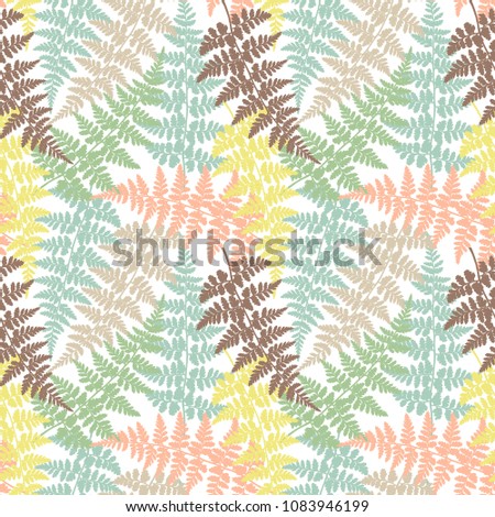 Fern frond herbs, tropical forest plant leaves seamless vector backdrop. Laconic herbal pattern. Forest bush plant, exotic leaves tropical fern grass herb seamless background.