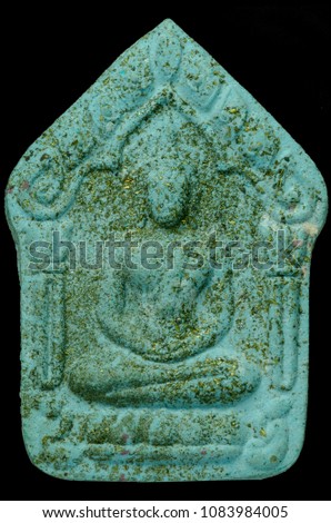 The powerful Amulets on black background, Turquoise color Amulets from Thailand,