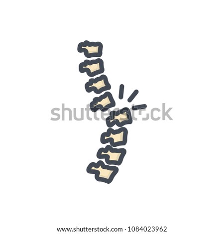 Back spine colored human broken bone raster illustration icon