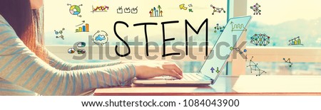 STEM with woman working on a laptop in brightly lit room