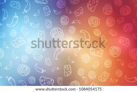 Light Blue, Red vector background with tasty food. Beautiful colored illustration with food in doodle style. Doodle design for your business advert of cafes.