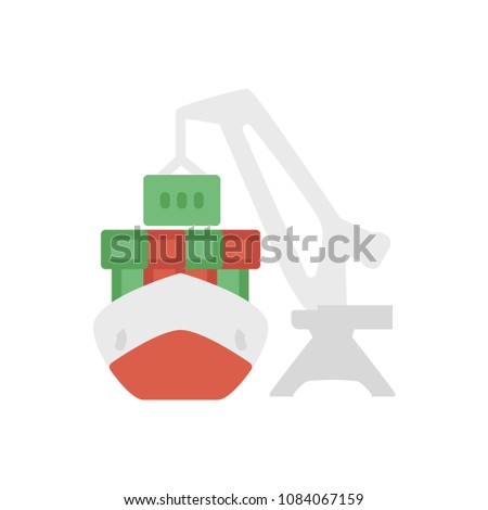 Crane container ship flat delivery icon illustration raster