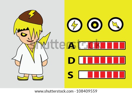 Vector - Cartoon character.Hero of thunder with the power graph.attack,defend and speed.