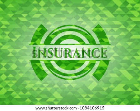 Insurance green emblem with mosaic background