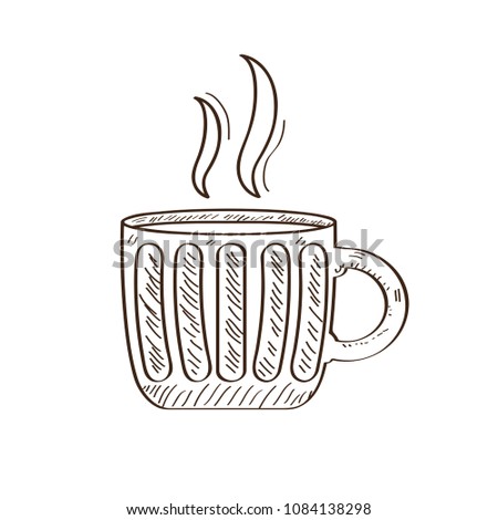 Isolated retro coffee mug sketch