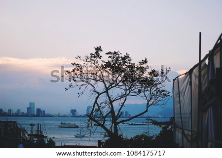 View from the Vinpearl on the coast and the beach of night Nha Trang city, Vietnam 