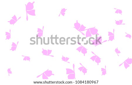 Many Light Pink Butterflies on White Background