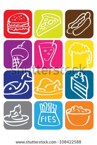 12 vector drawn illustration icon for food.