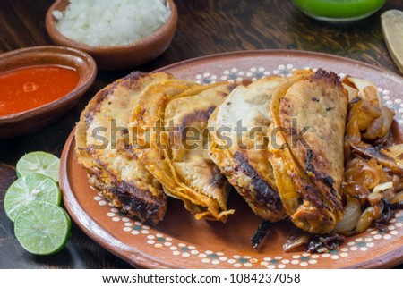 Authentic Mexican crispy barbacoa tacos Tesistan style from Guadalajara Mexico