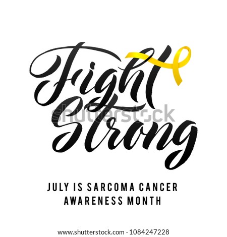 Vector Sarcoma Cancer Awareness Calligraphy Poster Design. Stroke Yellow Ribbon. July is Cancer Awareness Month.