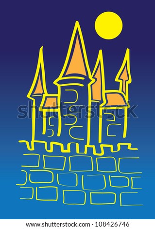 Vector illustration of a castle under the moonlight.