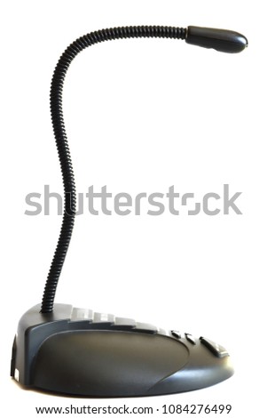 Black desktop curve digital microphone with button for business and negotiations. Isolated. White background