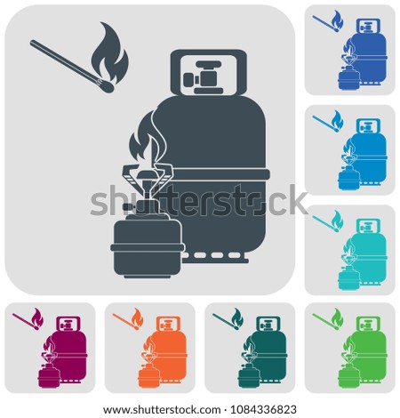 Camping stove with gas bottle icon vector. Vector illustration.

