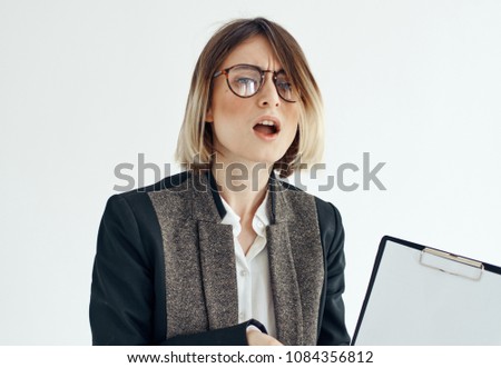  surprised business woman with glasses                              