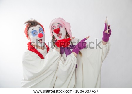 mime boy and mime girl doing selfie on a modern phone. Human emotions