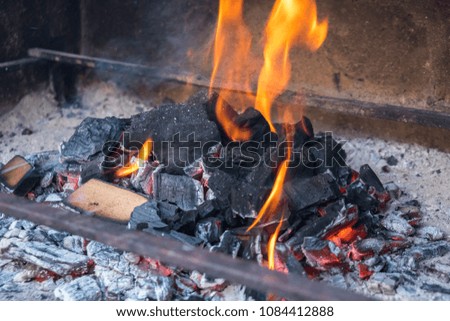 Hot black and red coals for barbecue, fire.