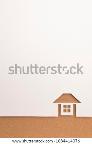 paper cutout in complete house shape border with white background by brown paper textured, for home and insurance conceptual.