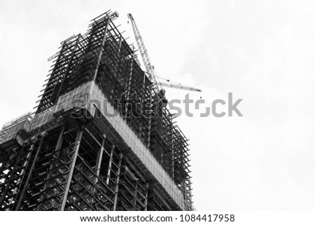 Black and white photo, Structure of steel for building construction