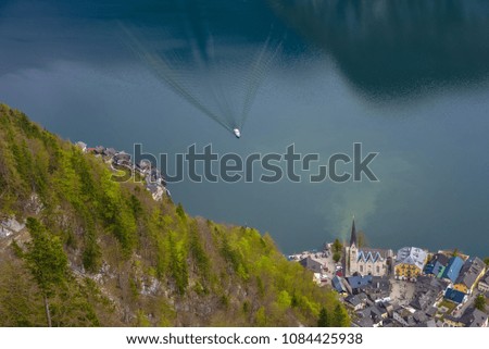 The bird eye view of lake and the city of Hallstatt Austria  