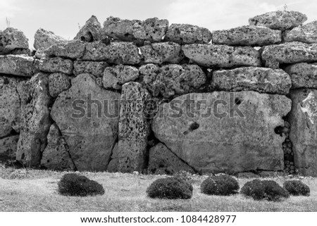 The Megalithic Temples of Malta are the oldest free-standing structures on Earth. Black and white picture