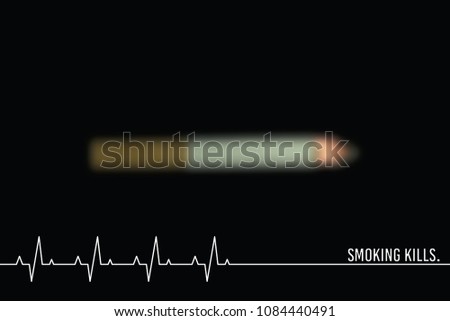 Anti smoking concept with copy space for your text or image on black background with a blurred cigarette.  Smoking kills. Heartbeat symbol for smokers. Layered and editable design.