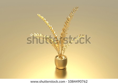 Interior gold plant in golden pot