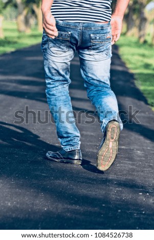 Man walking on the empty streets isolated unique stock photograph